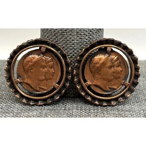 Vintage Star Brand Copper French Style Coin Earrings Clip On